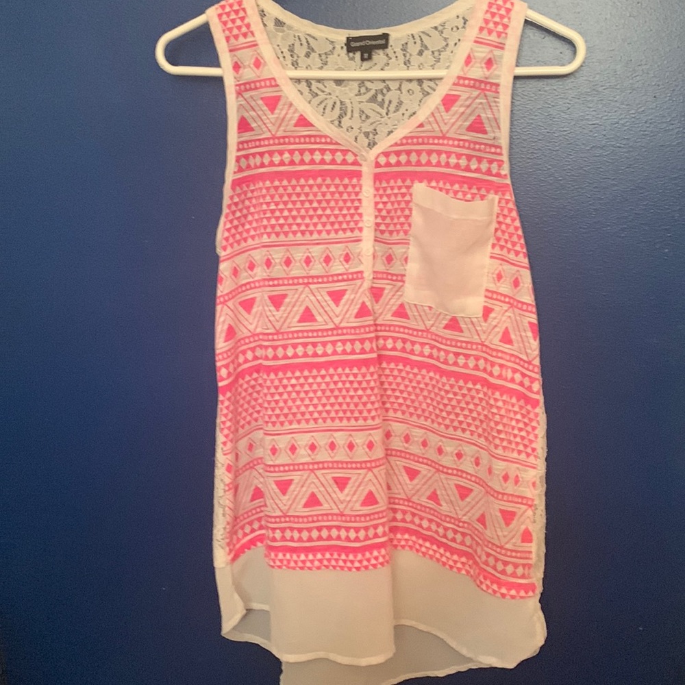 Cute medium pink and white tank top with white lace back
